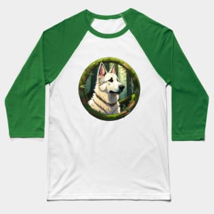 White German Shepherd Dog In A Mossy Forest Baseball T-Shirt